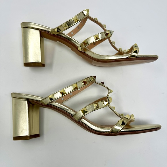Gold Rockstud Mules with Block Heel - Picture 9 of 12